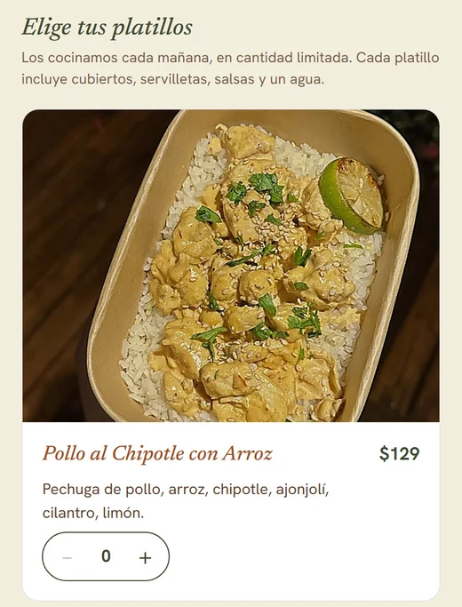 Menú con pedido en línea de la propuesta para Santorecco